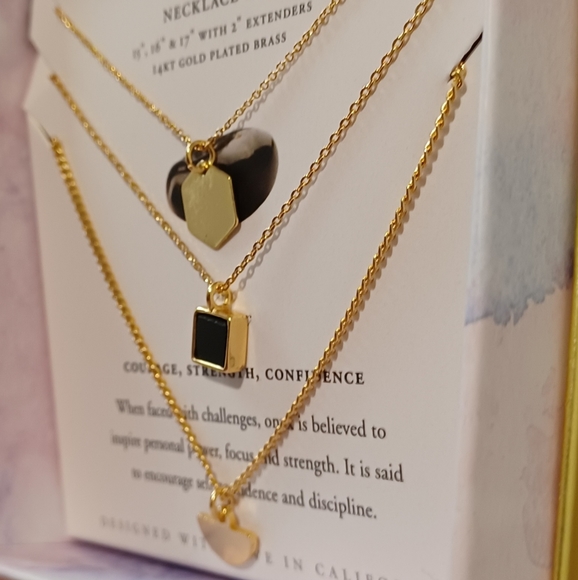 3 NECKLACES LUNA NORTE HEALING GEMSTONE BLACK ONYX PENDANT GEOMETRIC NECKLACES - Picture 5 of 7